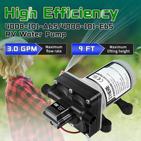 Totally Quiet 12V RV Water Pump With Strainer, 55 PSI 3.0 GPM On Demand Diaphragm Pump For Camper RV Shower Or Sprayer