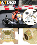 Bulletproof Rear Axle Assembly Kit For Go Kart And ATV features beefed up shafts and four hole wheel hub visible in detail.