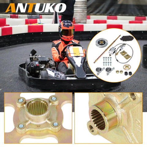 Bulletproof Rear Axle Assembly Kit For Go Kart And ATV features beefed up shafts and four hole wheel hub visible in detail.
