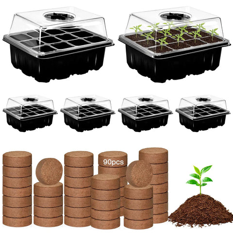 Six Pack Seed Starter Trays With 90 Coco Coir Pellets Adjustable Humidity Germination Tray With Dome Lids For Indoor Plants