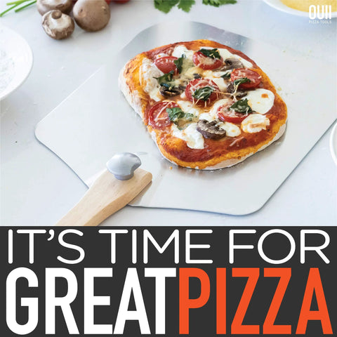 OUII aluminum pizza peel with foldable wooden handle, 12 x 14 inches, metal baking paddle for oven