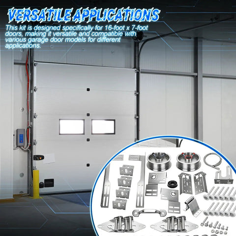 Garage Door Parts Installation Bundle Kit For 16 By 7 Feet Overhead Doors With Brackets Cables Hinges Rollers Screws Bearings And Bolts Replacement Set For Quick Home Garage Repairs