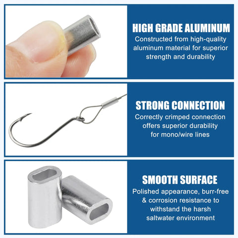 600 Piece Aluminum Fishing Crimp Sleeves Kit With 1mm To 2mm Sizes showcasing high-grade aluminum, strong connections, smooth surface.