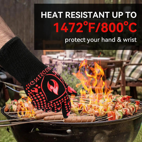 Heavy Duty Silicone Grill Gloves And Oven Mitts For BBQ Boss Level Heat Resistance Up To 1472 Fahrenheit Fireproof Non Slip Red glove