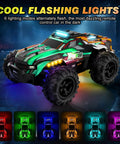All Terrain One Sixteenth Scale RC Monster Truck With LED Lights, Rechargeable Battery, displaying six color lighting modes