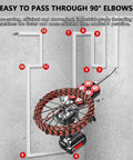 Heavy Duty Cordless Wire Puller Through Drywall Smooth Auto Feed Cable Threading Machine on a wall with cables in 90-degree elbows.