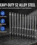 Magnetic Torx Security Bit Set, 11 Piece S2 Steel Drivers T6 To T40, 3 Inch Long Sandblasted Finish on durable bits.