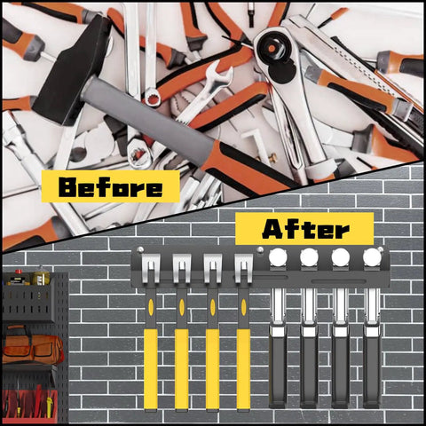 Before and after using Hammer Holder Wall Mount Organizer For Garage And Workshop Pegboard Compatible Tool Rack Keeps Hammers And Small Tools