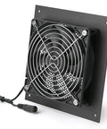 Ultra Quiet 120mm Cabinet Fan System with Power Adapter and 10 Speed Control, black fan on metal panel, 6.3 by 6.3 inches