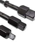 Pneumatic bolt breaker bits, 3-piece set, black metal, close-up view.