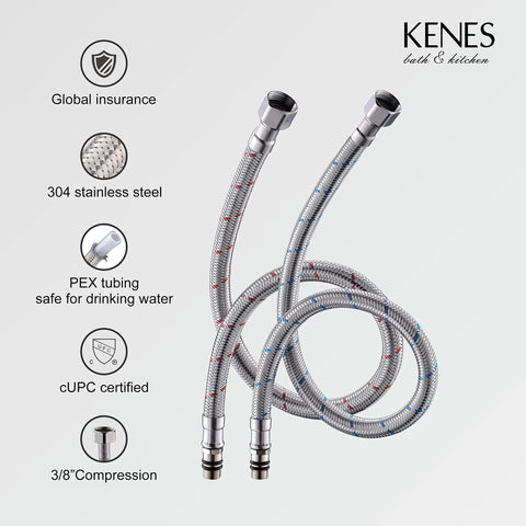 304 stainless steel hoses for Brushed Gold Bathroom Faucet With Single Hole Lavatory Vanity, includes PEX lining, cUPC certified