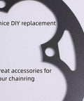 Rugged Aluminum Chainring Guard For 130mm BCD Sprockets shown close-up, highlighting black sand anodized finish with DIY note.