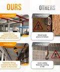 Comparison image showing 'Beefy 2 Ton Electric Hoist With VFD Controls, 480V 3 Phase Power, 20 Ft Lift Height, Pendant Controller' installed in warehouse vs fragile hoist.
