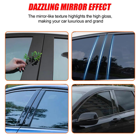 Porsche Macan 2014 2015 2016 2017 2018 2019 2020 2021 2022 Glossy Black Stainless Steel Door Pillar Trim Cover Set showcasing mirror effect