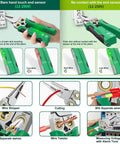 Eight In One Wire Crimping And Stripping Tool With Voltage Detector And Dual Alarms shown detecting voltage and stripping wires