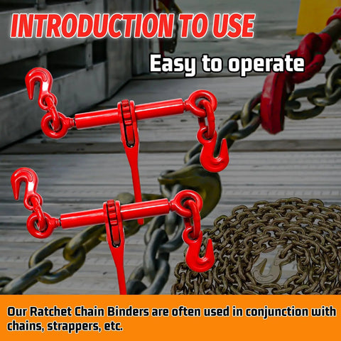 Beefy Heavy Duty Ratchet Chain Binder One Quarter To Five Sixteenths Inch With G70 Grab Hooks Easy Operation Image