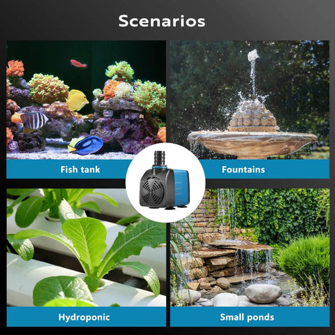 High Flow Submersible Pond Pump 480 GPH 8.2 Ft Lift for Fish Tanks, Fountains, Hydroponics, and Small Ponds