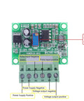 Image of 0 to 500 Hz to 0 to 10 V frequency to voltage converter module with labeled connection points for PLCs and motion control