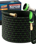 Non-Expandable 75 Feet Stainless Steel Garden Hose With Durable Fabric Skin, Heavy Duty Metal Water Hose, Spray Nozzle