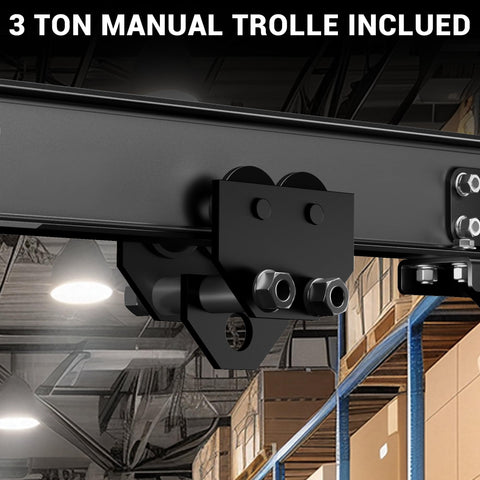 3 Ton Portable Gantry Crane With 8.53 Ft Wide Span And 8.53 To 12.47 Ft Adjustable Height Manual Trolley Lift System For Auto Shops Factories And Garages Heavy Duty Steel Construction Black