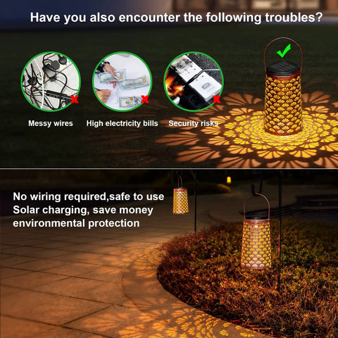 Outdoor Solar Lanterns 4 Pack Hanging Garden Lights Waterproof Metal Yard Pathway Landscape Decor Lamps With 2 Lighting Modes