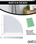 Diagram showing dimensions of Oil Rubbed Bronze 9 Inch Corner Shower Shelf For Inside Tiled Showers with foam tape tabs and instructions included
