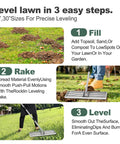 Lawn Leveling Rake With 76 Inch Handle, Stainless Steel Ground Leveler For Spreading Sand Soil Seed Gravel displayed on grass.