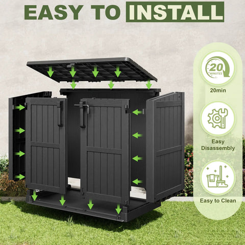 36 Cu Ft Resin Outdoor Storage Shed With Weatherproof Horizontal Cabinet And Dual Lock Doors for backyard setup