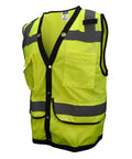 Top Shelf High Visibility Industrial Safety Vest With Heavy Duty Mesh Back And Blazing Reflective Strips For Road Crews And Construction Guys Who Demand Straight Badass Protection All Day Long, showcasing breathable mesh and chrome snaps.