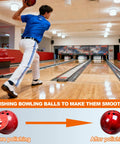 Man bowling with polished ball before and after using Five Inch Sanding Sponge Discs Set With Hook And Loop Backing, 24 Pack