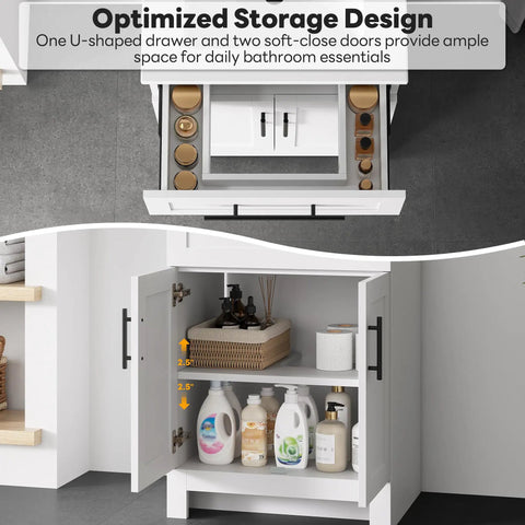 Kick Your Routine Up A Notch With This Slick 24 Inch Bathroom Vanity Featuring An Integrated Sink Sleek U Drawer Double Doors And Durable FSC Certified Wood