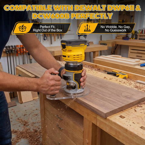 Precision Router Base Plate Delivering Dead Nuts Alignment And Killer Stability For Compact Woodworking compatible with DeWalt DWP611 & DCW600B.