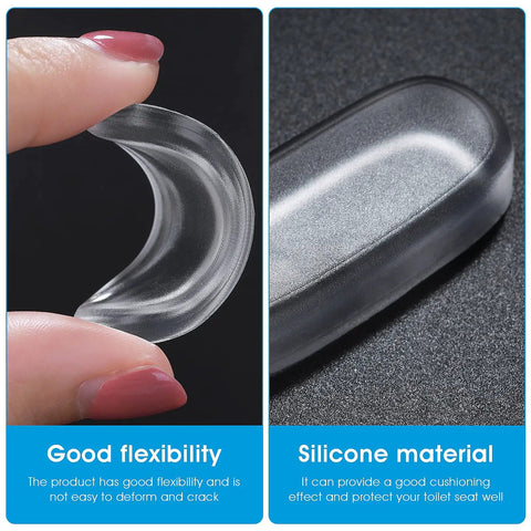 Close-up of flexible silicone bumper from 20 Piece Silicone Toilet Seat Bumper Kit With Strong Adhesive Universal Fit For Home Hotels And Schools Clear Lid Bumpers In Two Sizes Includes 16 Pieces 45x21x5 mm And 4 Pieces 51x23x10.6 mm.
