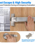 Badass Commercial Door Push Panic Bar with Stainless Steel Lever Handle 31 Inch Exit Device close-up on door using key mechanism.