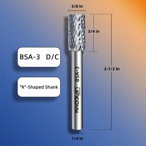 SA-3 Double Cut Tungsten Carbide Rotary Burrs One Quarter Inch Shank Cylindrical Die Grinder Bit for Metal and Woodworking