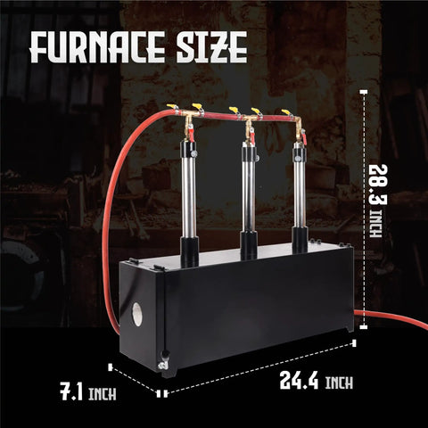 Three Burner Portable Propane Forge With Door, Large Capacity Square Blacksmithing Furnace with dimensions shown