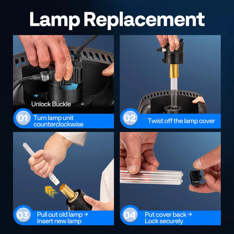 4 In 1 Pond Filter System Kit With 1370 GPH Pump Built In Filter Fountain And 13W Light For Nighttime Glow lamp replacement steps