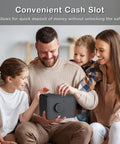 Family with Kids Mini Safe Cash Box With Coin And Bill Slot Keypad And Key Lock USB Backup DIY Stickers Kid Friendly Black Macaron Finish