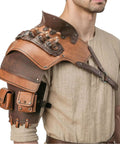 Adjustable Gothic Spaulders With Vials And Coin Pouch Armor For Larp Cosplay Viking Knight Renaissance Costume Brown Leather Pauldrons Gear