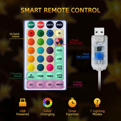 Remote control for Color Changing Star String Lights USB Powered 23 Ft 50 LEDs With Remote And Timer 16 Colors And 7 Modes.