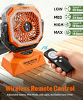 48Hrs Golf Cart Misting Fan 2 In 1 on table with remote showing speed options and wireless control