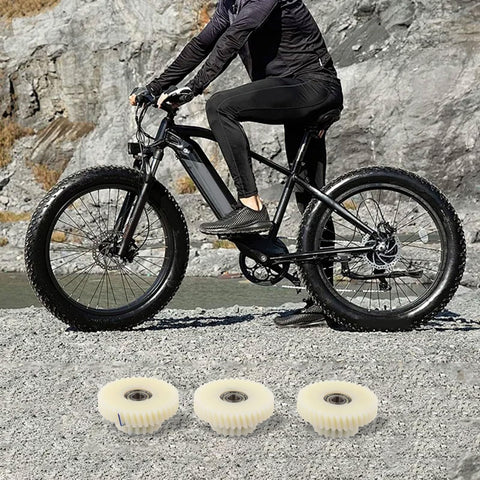 Cyclist with 95RX Ebike Gear Set Replacement Parts 40T And 18T Nylon Gears For 6mm Internal Shaft 3 Piece Repair Kit visible