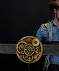 Handcrafted 3d Steampunk Gear Pewter Belt Buckle For Men And Women on a black belt, showcasing vintage industrial style and durability.
