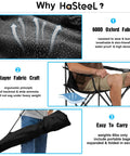 Foldable Camping Chairs For Adults, Set Of 2 shown with 600D fabric, ergonomic design, and portable bag, supports 275 lbs, black.