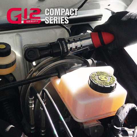 Cordless 12V Max Brushless Ratchet Wrench with One Quarter Inch Drive G12 Series in use on car engine