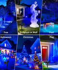 Blue Solar Spotlight Kit Two Pack Outdoor Landscape Lighting IP65 Waterproof 200LM illuminating trees, sculpture, pool, decor
