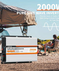 2000 Watt Pure Sine Wave Power Inverter Converts 12V DC To 120V AC With LCD Display and remote control, used outdoors.
