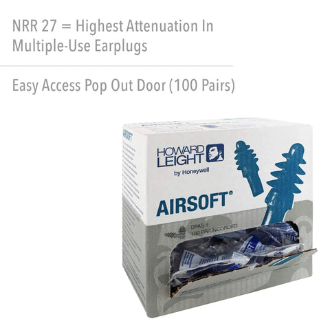 Box of Howard Leight Four Flange Reusable Earplugs With Noise Blocking Fins For A Comfy Seal And Solid Noise Protection, 100 pairs