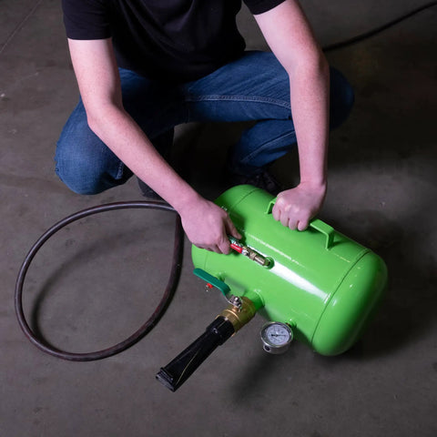 5 Gallon Tire Bead Seater And Bead Blaster For 4 To 24.5 Inch Tires 150 PSI Capacity CE Certified Steel Tank in use
