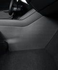 Heavy Duty Kickproof Console Guard For Tesla Model Y Juniper And Model 3 Highland Custom Fit Shield installed in vehicle floor.
